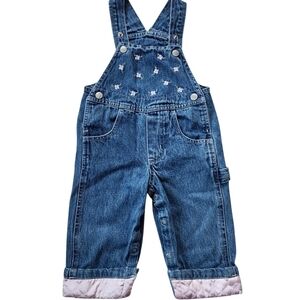 Vintage Kids Y2K Faded Glory Floral Embroidered Quilted Cuff Overalls Sz 12 Mo